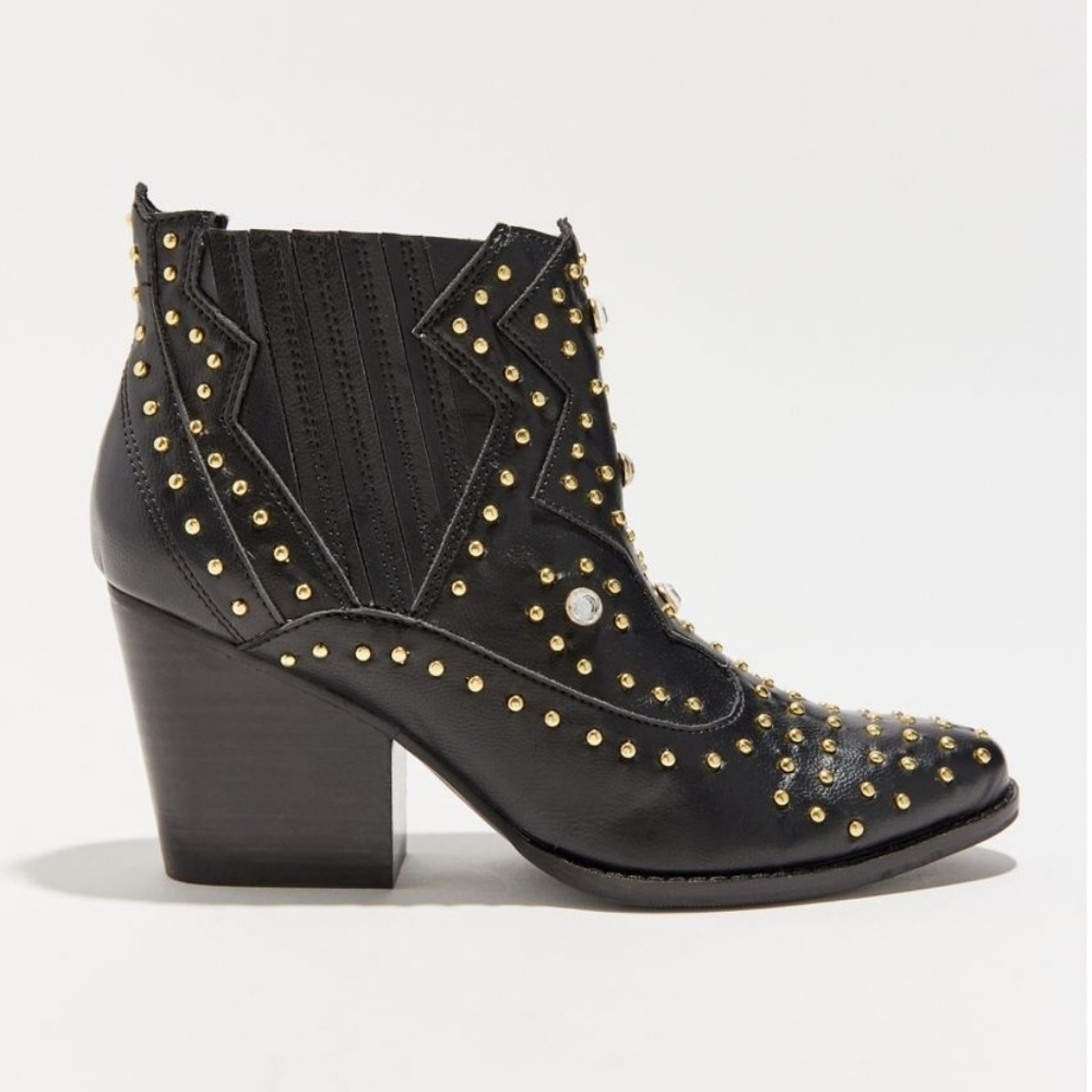 Coconuts by Matisse Aster Western Ankle Boots in Black Studded Rhinestone